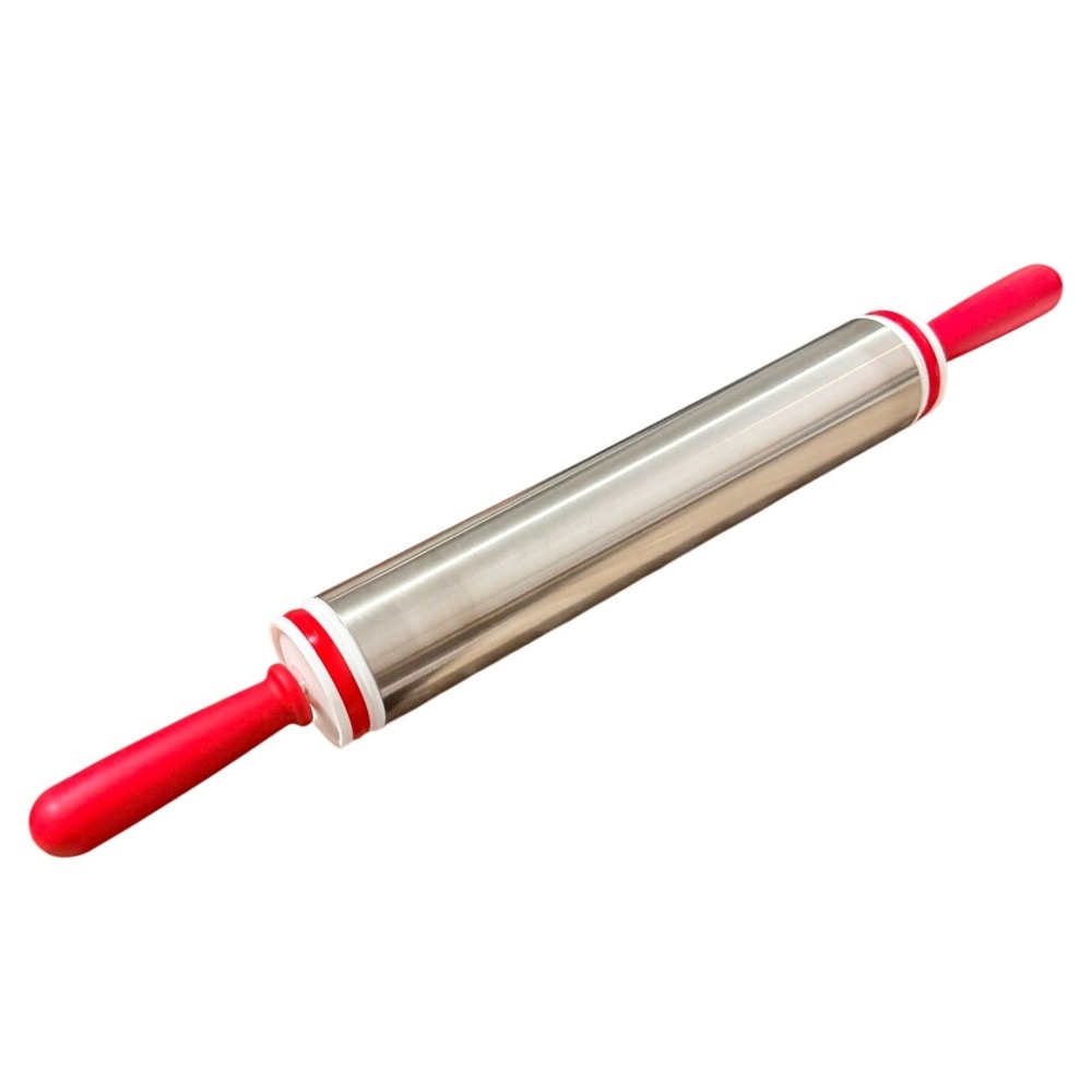 Avon Stainless Steel Rolling Pin Adjustable Spacers Red Silver 18.5 in Kitchen